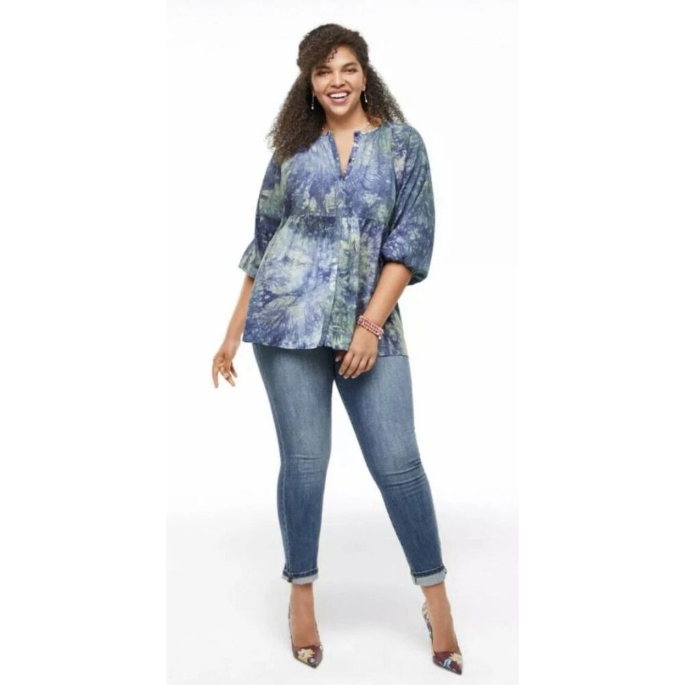 Cabi Womens Woodstock Tunic Blouse Medium Multicolor Tie-Dye Button Front Casual